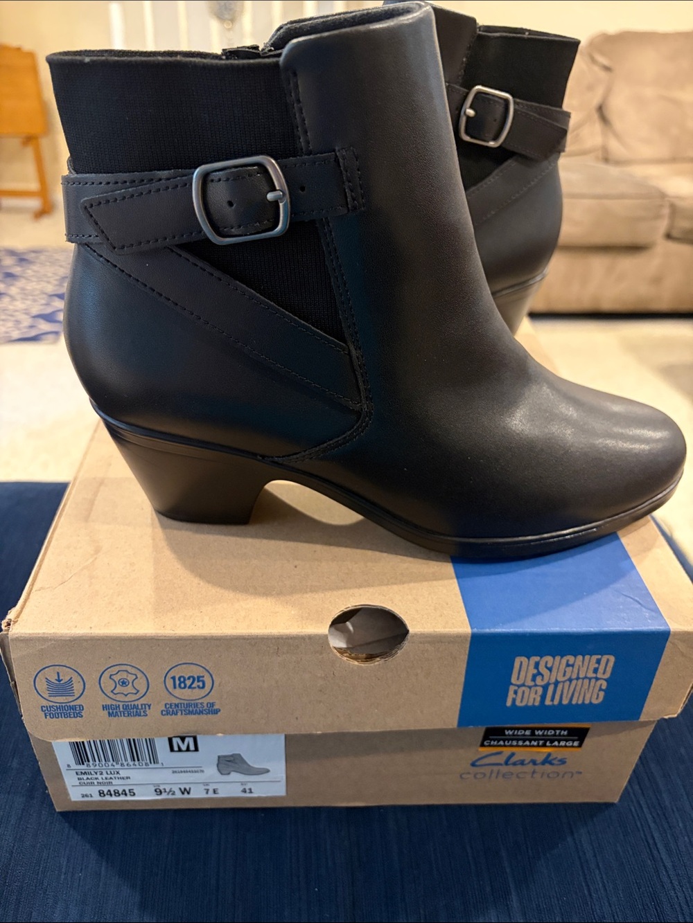 Clarks Black Leather Ankle Boot with Buckle Strap